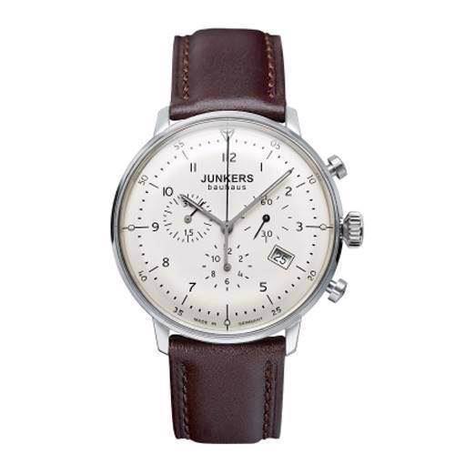 Image of 6086-5 Junkers Bauhaus Chronograph herreur<br>beige urskive og brun læderurrem